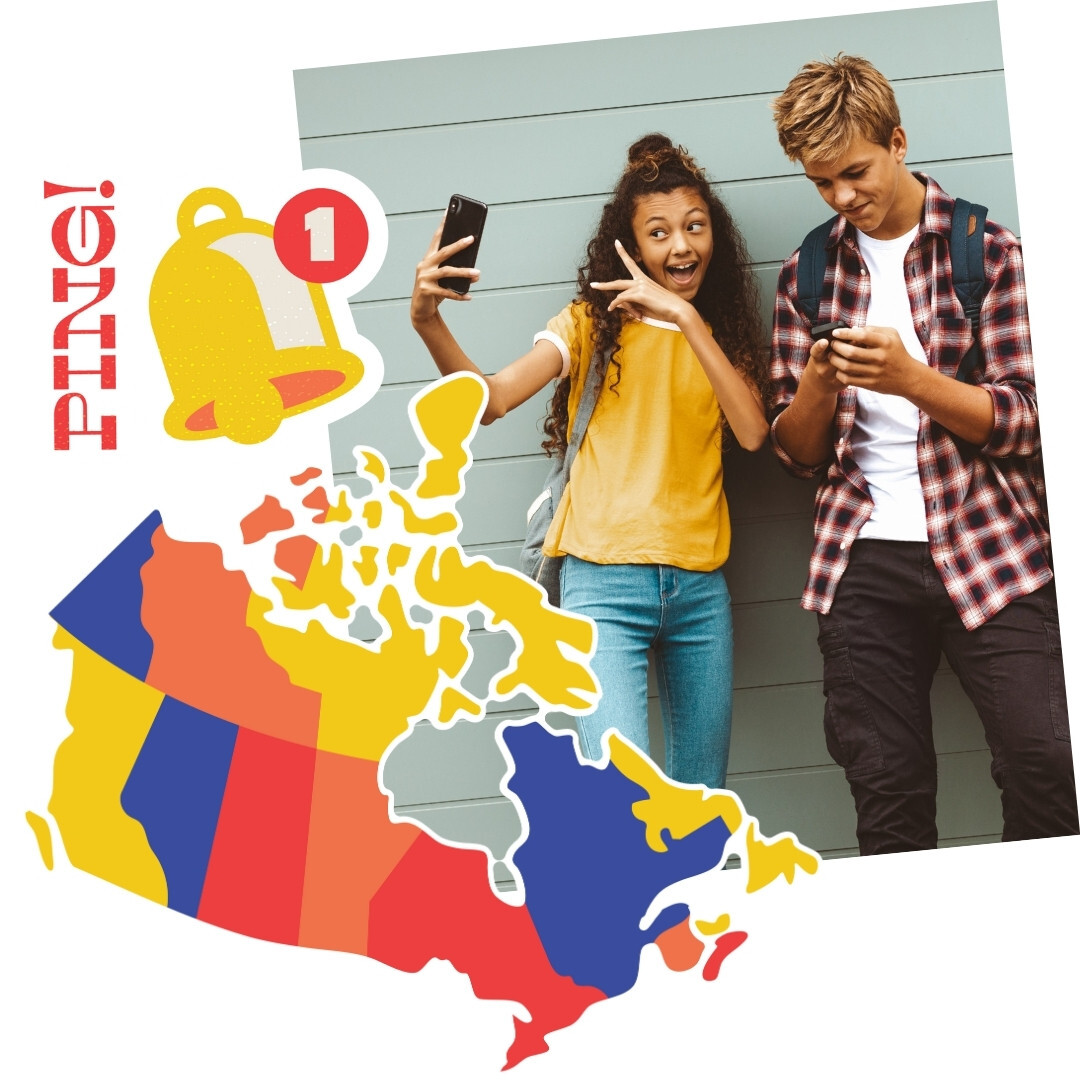 Girl taking a selfie and map of Canada