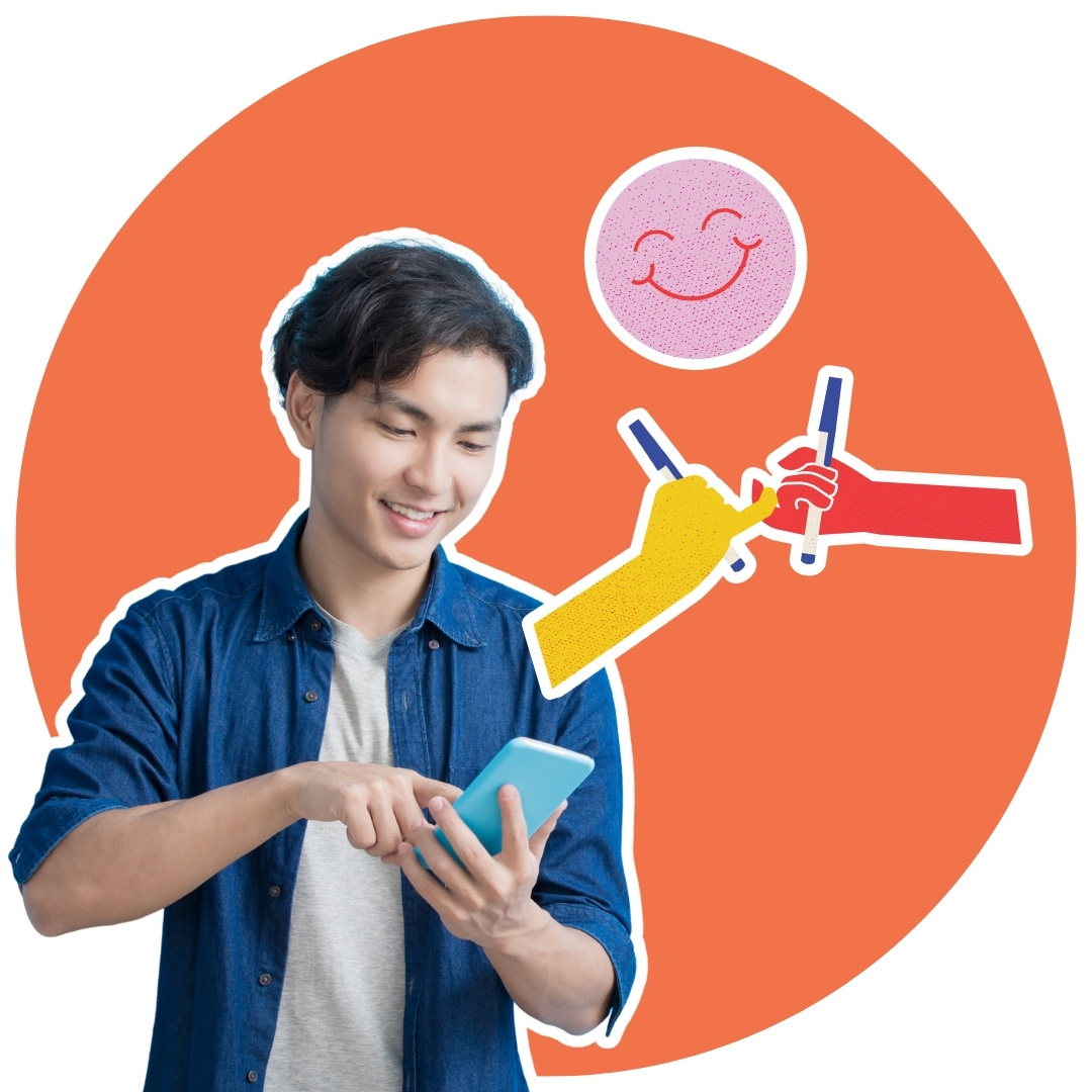 Boy sending a message on his phone