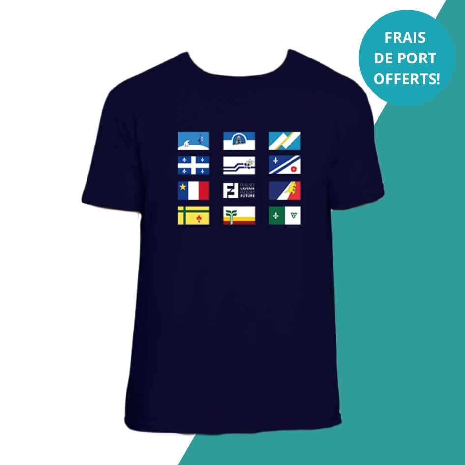 T-shirt bleu unisexe drapeaux francophones